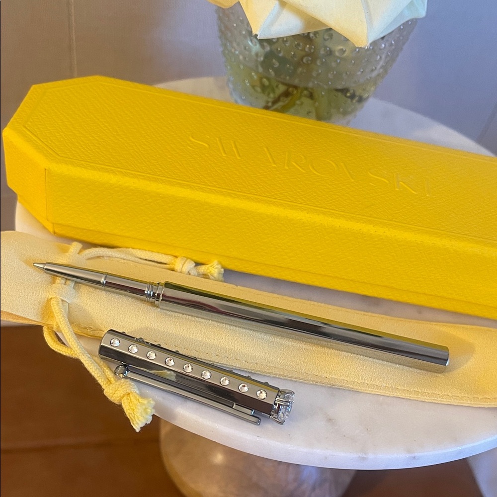 Brand new Swarovski Silver Crystal-Embellished Ballpoint Pen with Yellow Case